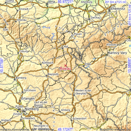 Topographic map of Röslau