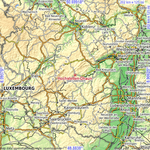 Topographic map of Hochstetten-Dhaun