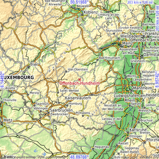 Topographic map of Offenbach-Hundheim