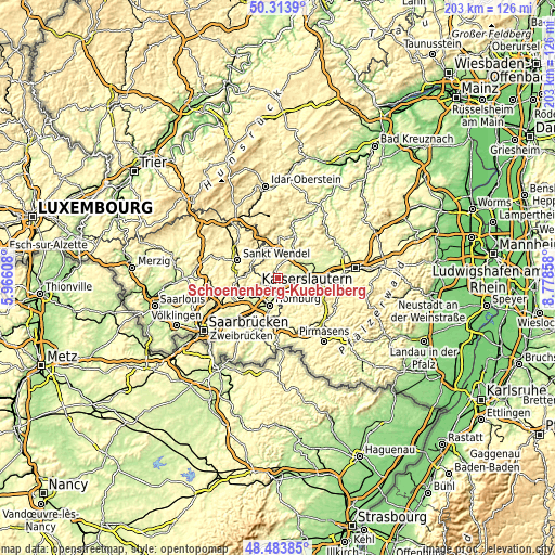 Topographic map of Schönenberg-Kübelberg