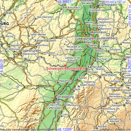 Topographic map of Schweigen-Rechtenbach