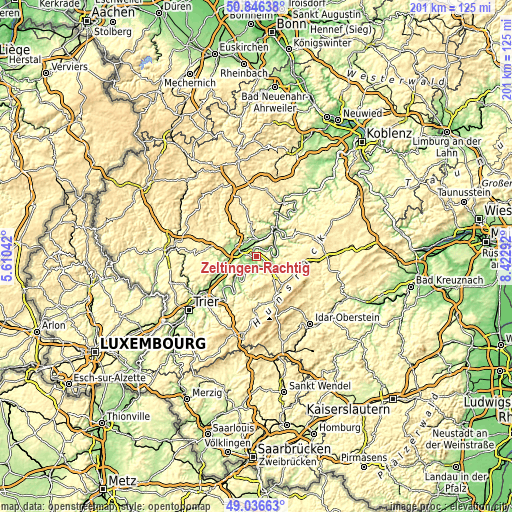 Topographic map of Zeltingen-Rachtig