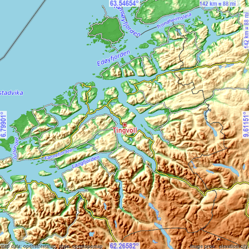 Topographic map of Tingvoll