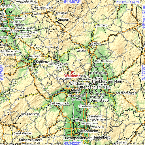 Topographic map of Waldems