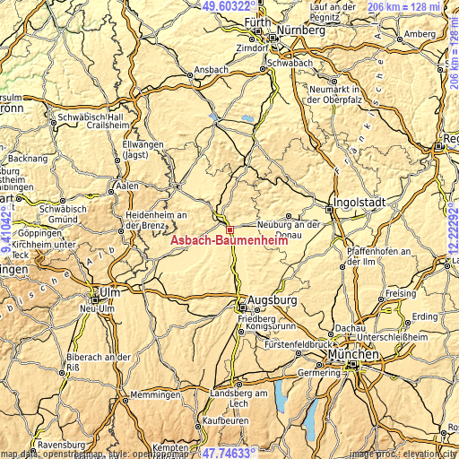 Topographic map of Asbach-Bäumenheim