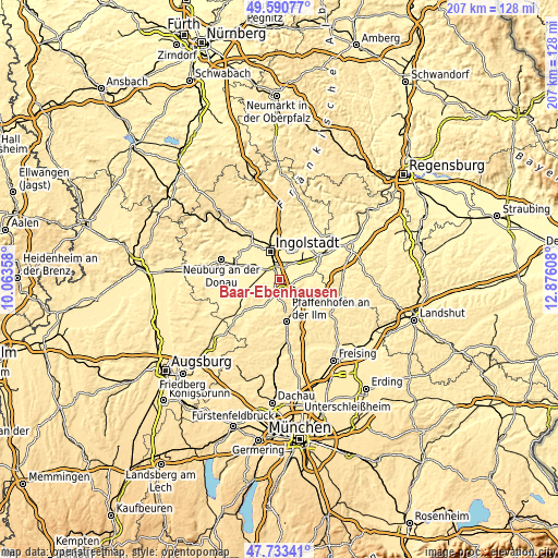Topographic map of Baar-Ebenhausen