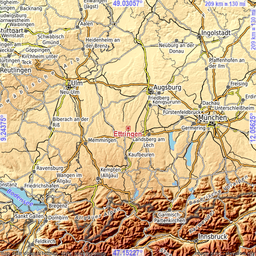 Topographic map of Ettringen