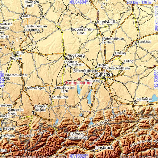 Topographic map of Kottgeisering