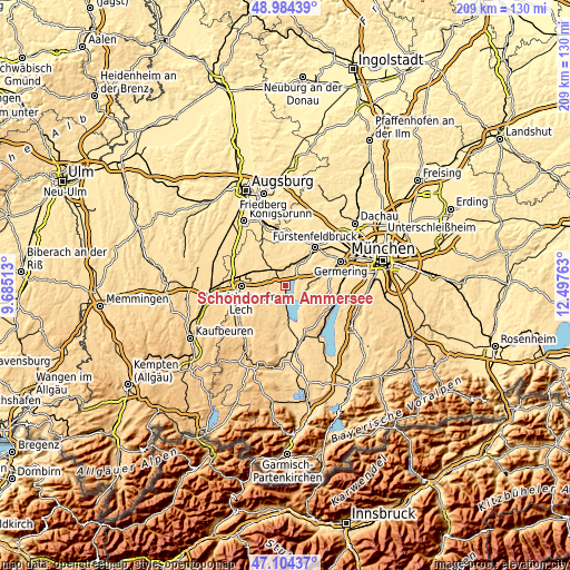 Topographic map of Schondorf am Ammersee