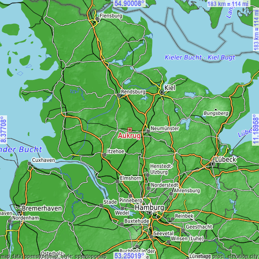 Topographic map of Aukrug
