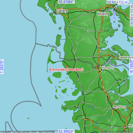 Topographic map of Emmelsbüll-Horsbüll