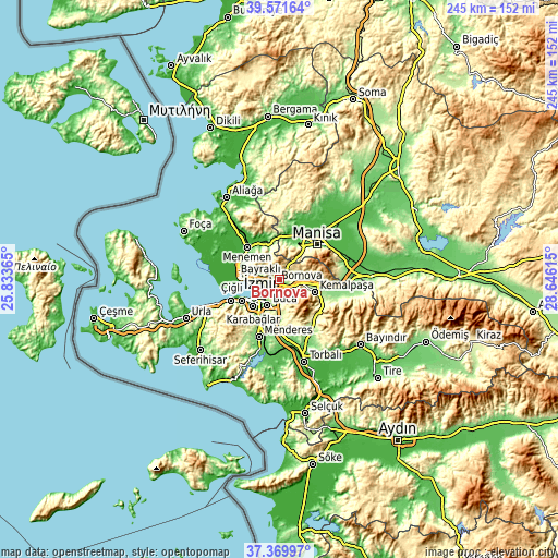 Topographic map of Bornova