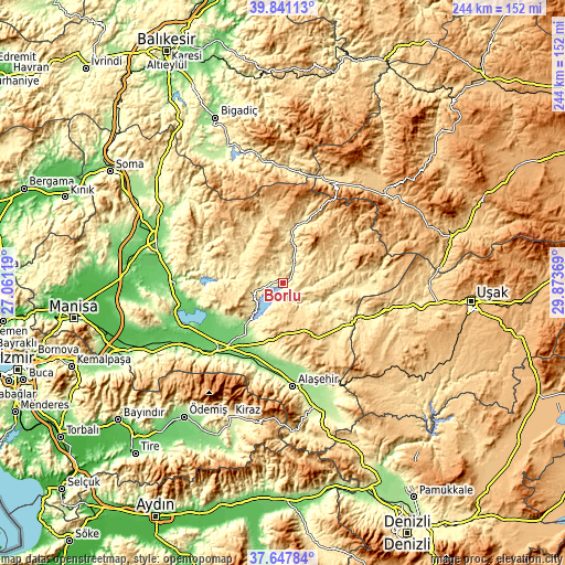 Topographic map of Borlu