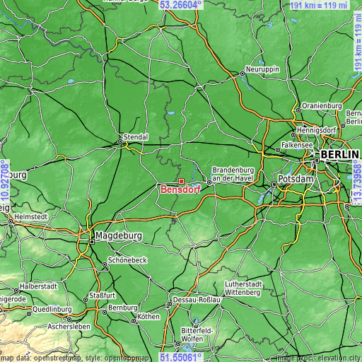 Topographic map of Bensdorf