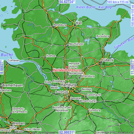 Topographic map of Henstedt-Ulzburg