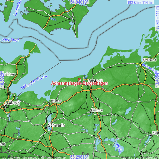 Topographic map of Admannshagen-Bargeshagen