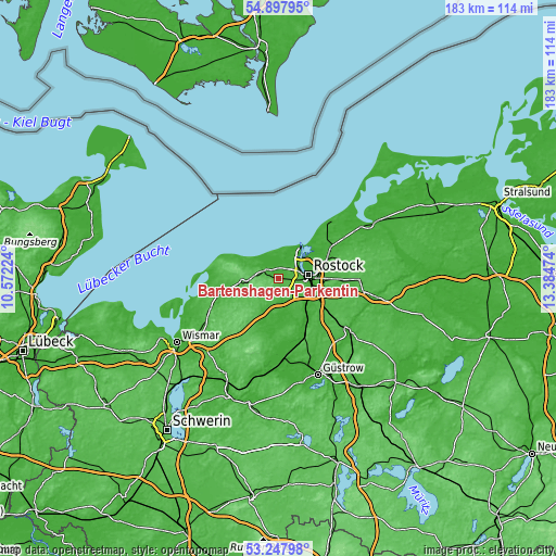 Topographic map of Bartenshagen-Parkentin