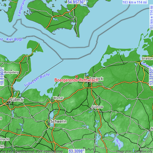 Topographic map of Börgerende-Rethwisch