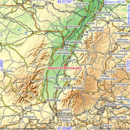 Topographic map of Kappel-Grafenhausen