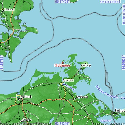 Topographic map of Hiddensee