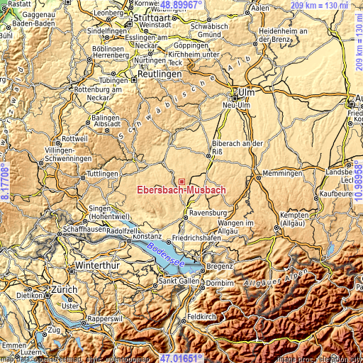 Topographic map of Ebersbach-Musbach