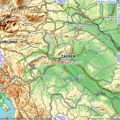 Topographic map of Novi Zagreb