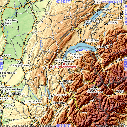 Topographic map of Chêne-Bougeries