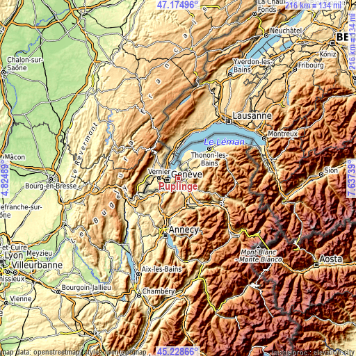 Topographic map of Puplinge