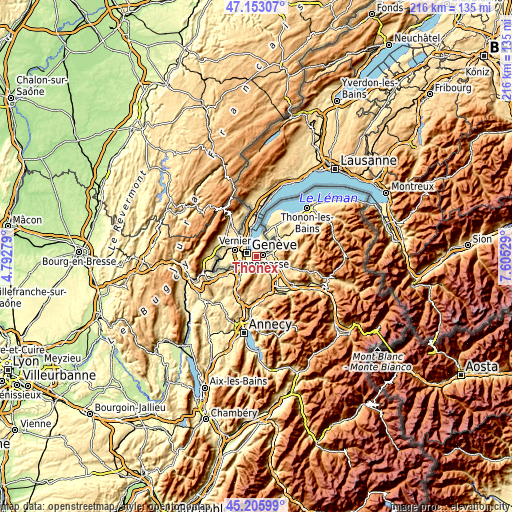 Topographic map of Thônex