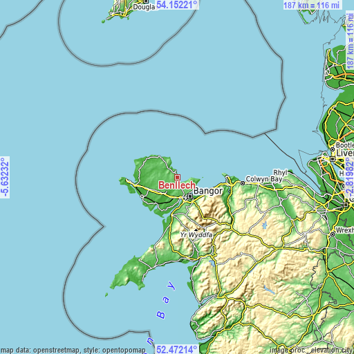 Topographic map of Benllech