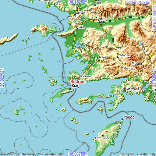 Topographic map of Bodrum