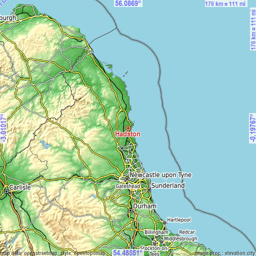 Topographic map of Hadston