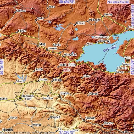 Topographic map of Bitlis