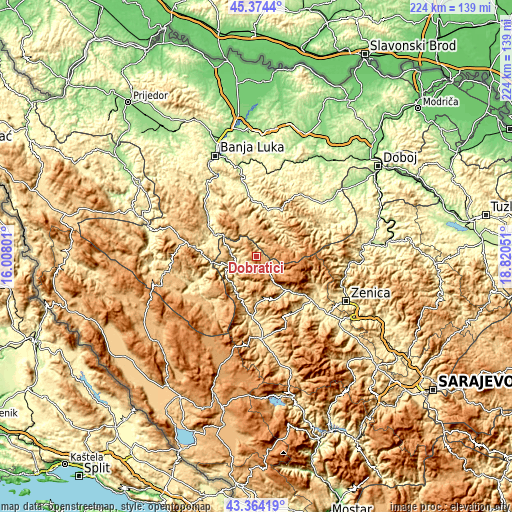 Topographic map of Dobratići