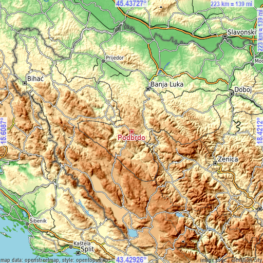 Topographic map of Podbrdo