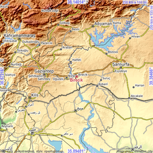 Topographic map of Birecik