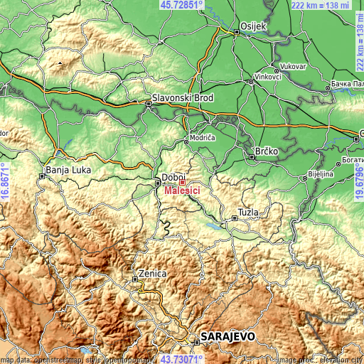 Topographic map of Malešići