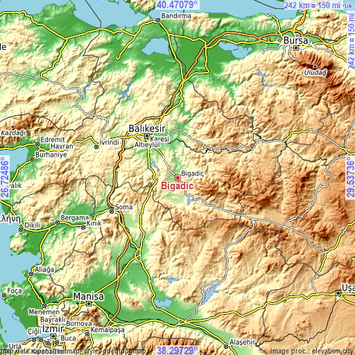 Topographic map of Bigadiç