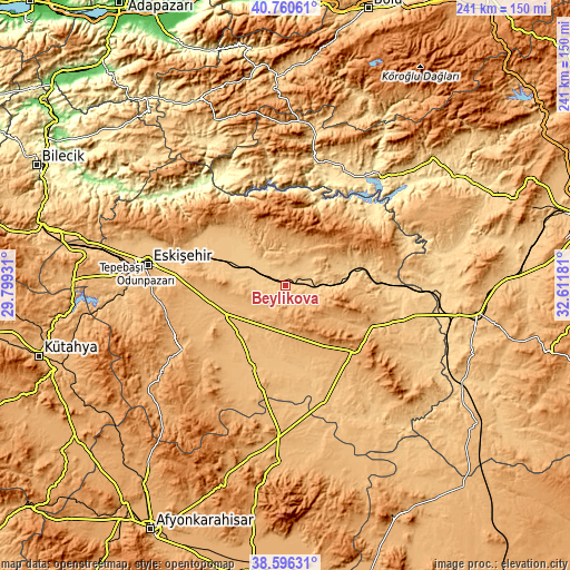 Topographic map of Beylikova