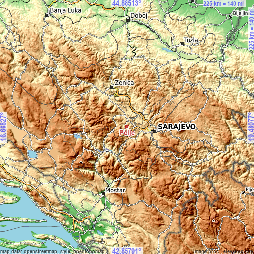 Topographic map of Polje