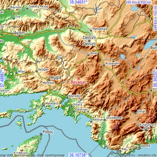 Topographic map of Beyağaç