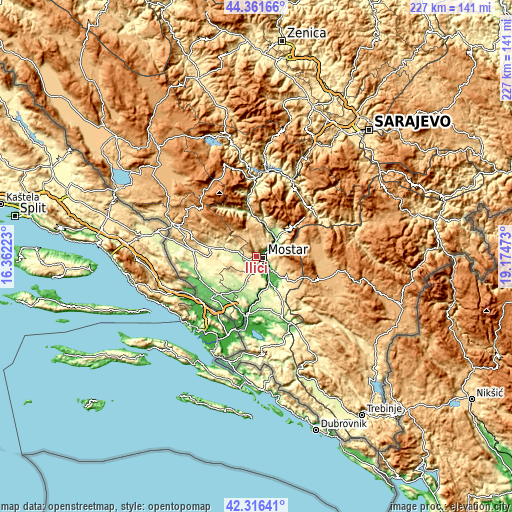 Topographic map of Ilići