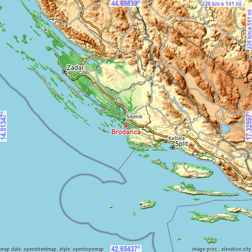 Topographic map of Brodarica