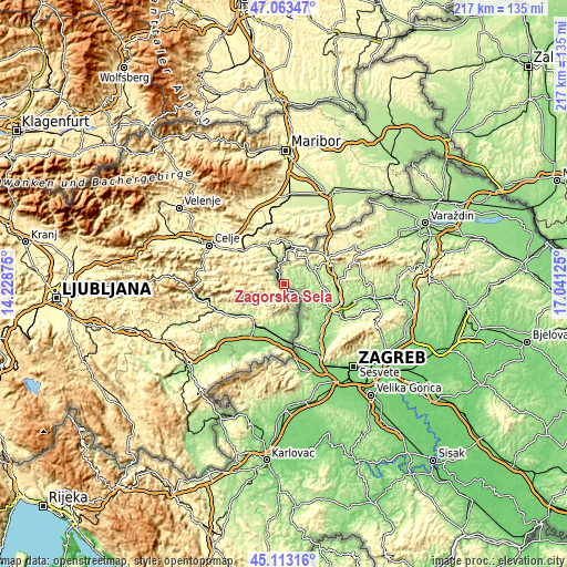 Topographic map of Zagorska Sela