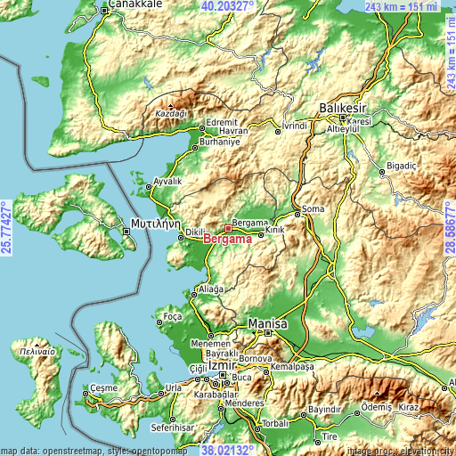 Topographic map of Bergama