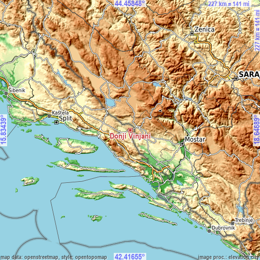 Topographic map of Donji Vinjani