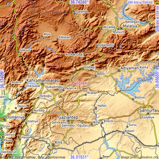 Topographic map of Belören