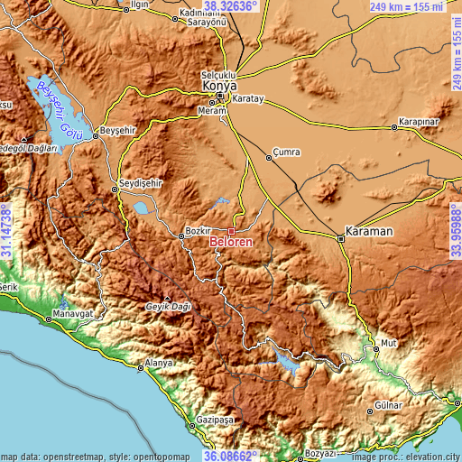 Topographic map of Belören