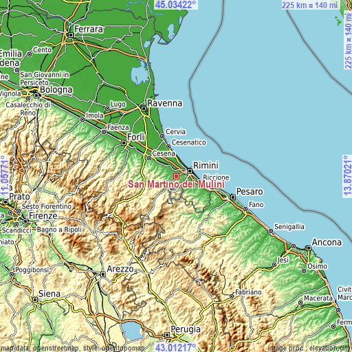 Topographic map of San Martino dei Mulini