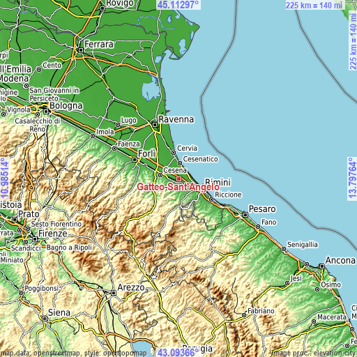 Topographic map of Gatteo-Sant'Angelo